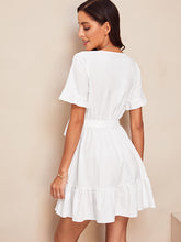 Load image into Gallery viewer, Surplice Wrap Belted Ruffle Hem Dress