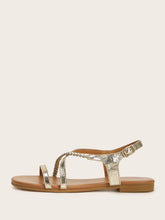 Load image into Gallery viewer, Metallic Plaited Detail Flat Sandals