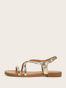 Metallic Plaited Detail Flat Sandals