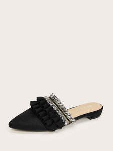 Tassel And Ruffle Detail Flat Mules