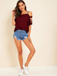 Cut-out Shoulder Top With Aztec Strap