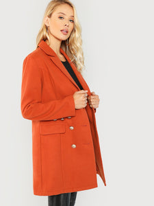 Double Breasted Notched Neck Solid Coat