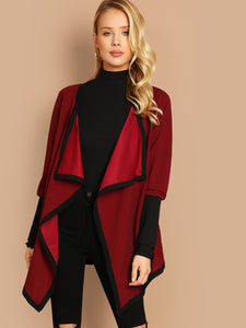 Waterfall Collar Contrast Cuff Coat