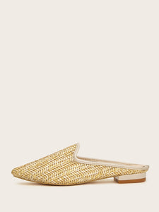 Point Toe Woven Flat Mules