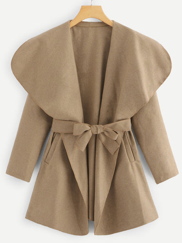 Self Tie Waist Waterfall Coat