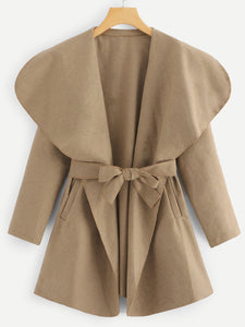 Self Tie Waist Waterfall Coat