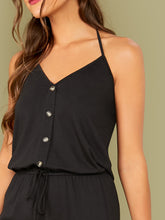 Load image into Gallery viewer, Button Front Drawstring Waist Halter Jumpsuit