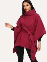 Load image into Gallery viewer, Turtleneck Belted Poncho Coat