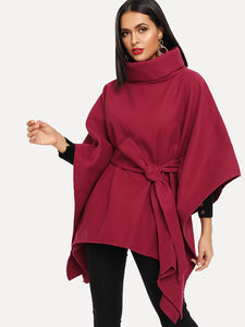 Turtleneck Belted Poncho Coat