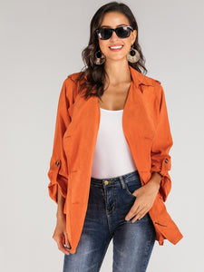 Neon Orange Waterfall Collar Double Button Belted Coat