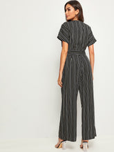 Load image into Gallery viewer, Striped Print Belted Wide Leg Jumpsuit