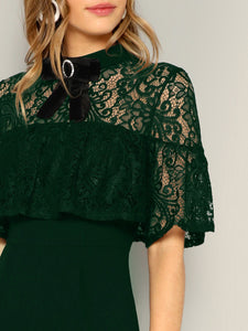 Bow Detail Lace Insert Palazzo Jumpsuit