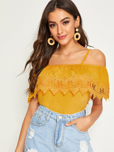 Cold Shoulder Guipure Lace Trim Top