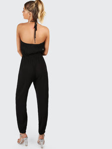 Surplice Self Tie Halter Jumpsuit