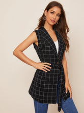 Load image into Gallery viewer, Plaid Shawl Collar Belted Vest Blazer