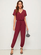 Load image into Gallery viewer, Solid Surplice Neck Drawstring Waist Jumpsuit