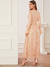 Load image into Gallery viewer, Bell Sleeve Tie Waist Jacquard Longline Dress