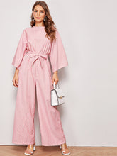 Load image into Gallery viewer, Striped Zip Back Belted Jumpsuit