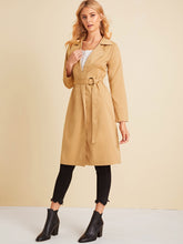 Load image into Gallery viewer, Solid Notched Neck Belted Trench Coat