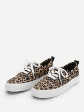 Load image into Gallery viewer, Leopard Lace-Up Sneakers