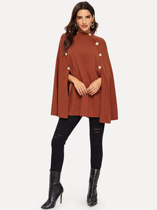 Double Button Mock Poncho Coat