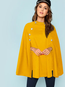 Double Button Mock Poncho Coat