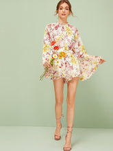 Load image into Gallery viewer, Ditsy Floral Frill Trim Flounce Sleeve Backless Romper