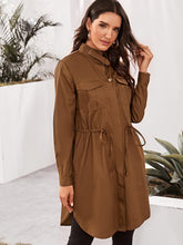 Load image into Gallery viewer, Button Front Drawstring Waist Pocket Patch Coat