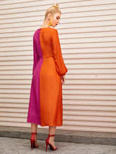 Load image into Gallery viewer, Lantern Sleeve Twist Front Two Tone Dress