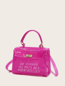 Slogan Print Flap Satchel Bag