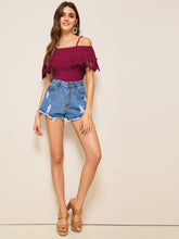 Load image into Gallery viewer, Cold Shoulder Guipure Lace Trim Top