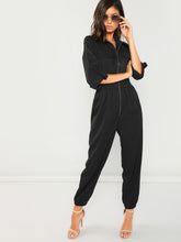 Load image into Gallery viewer, Zip Up Pocket Front Elastic Waist Jumpsuit