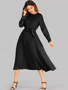 Self Tie Pleated Midi Dress