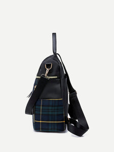 Plaid Detail Zipper Backpack