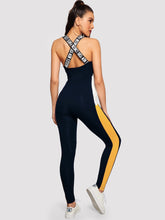 Load image into Gallery viewer, Color-block Lettering Strap Tank Jumpsuit