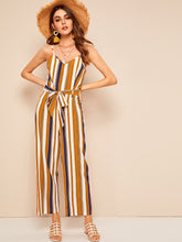 Load image into Gallery viewer, Striped Belted Cami Jumpsuit