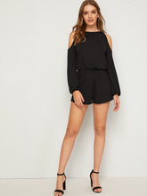 Load image into Gallery viewer, Keyhole Back Cold Shoulder Blouson Romper