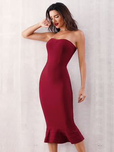 Adyce Zip Back Fishtail Hem Bodycon Tube Dress