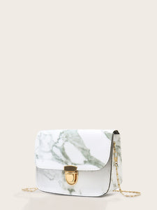 Push Lock Marble Print Chain Bag