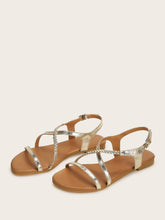 Load image into Gallery viewer, Metallic Plaited Detail Flat Sandals