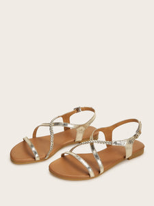 Metallic Plaited Detail Flat Sandals