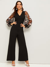 Load image into Gallery viewer, 3D Flower Applique Bishop Sleeve Jumpsuit