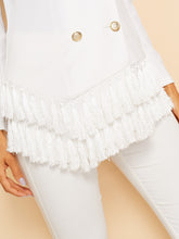 Load image into Gallery viewer, Notched Collar Double Breasted Layered Tassel Hem Blazer