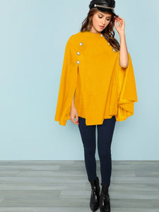 Double Button Mock Poncho Coat