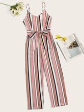 Load image into Gallery viewer, Striped Belted Cami Jumpsuit