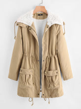 Load image into Gallery viewer, Fleece Lined Pocket Front Drawstring Parka Coat