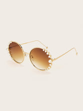 Load image into Gallery viewer, Faux Pearl Decor Round Frame Sunglasses