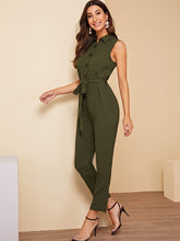 Load image into Gallery viewer, Buttoned Pocket Patched Belted Utility Jumpsuit