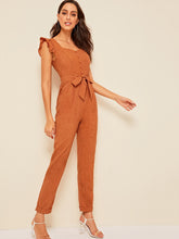 Load image into Gallery viewer, 80s Sweetheart Neck Ruffle Armhole Rolled Hem Jumpsuit