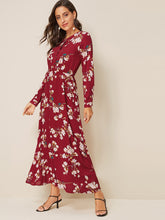 Load image into Gallery viewer, Allover Floral Print Elastic Waist Plicated Dress